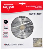Диск пильный ф 210мм х30 мм х2,4мм, 36 зуб для дерева ELITECH 1820.054500